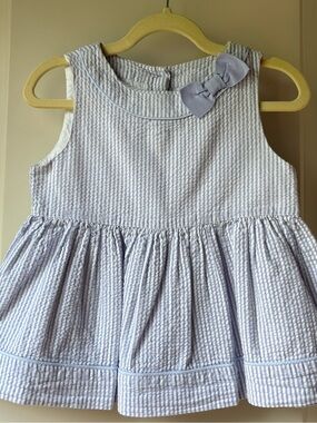 Janie and Jack Light Blue Seersucker Peplum Top with Neck Bow - SZ 5 (EUC)
